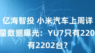 亿海智投 小米汽车上周详细销量数据曝光：YU7只有2202台？